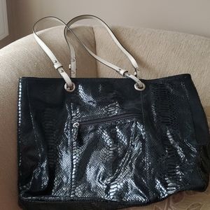 Black snakeskin print leather tote by Wilson.